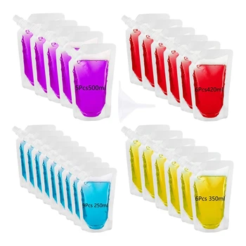 

26 Pack Plastic Drinks Bags,Reusable Liquor Pouch Drinking Storage Pouch with Funnel for Halloween Christmas Party