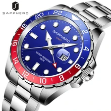 

SAPPHERO Mens GMT Watch 100M Waterproof Swiss Quartz Movement Stainless Steel Case Wristwatch Luxury Date Clock Montre Homme