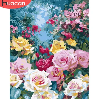 

HUACAN Paint By Number Flower Drawing On Canvas Gift DIY Pictures By Numbers Rose Kits Hand Painted Painting Art Home Decor