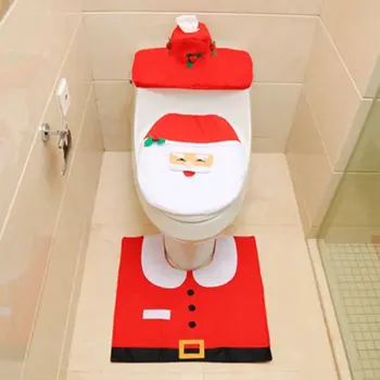 

Christmas Festive Toilet Seat Cover Set 3PC Christmas Santa Claus Decoration Bath Mat Toilet Foot Pad Seat Bathroom Accessory