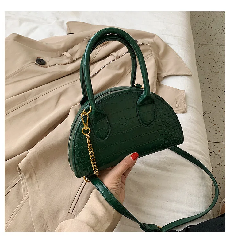 Ladies Mini Half Moon Tote Crocodile Pattern PU Leather Top Handle Bags for Women Brand Designer Crossbody Bag Green Red Handbag (6)