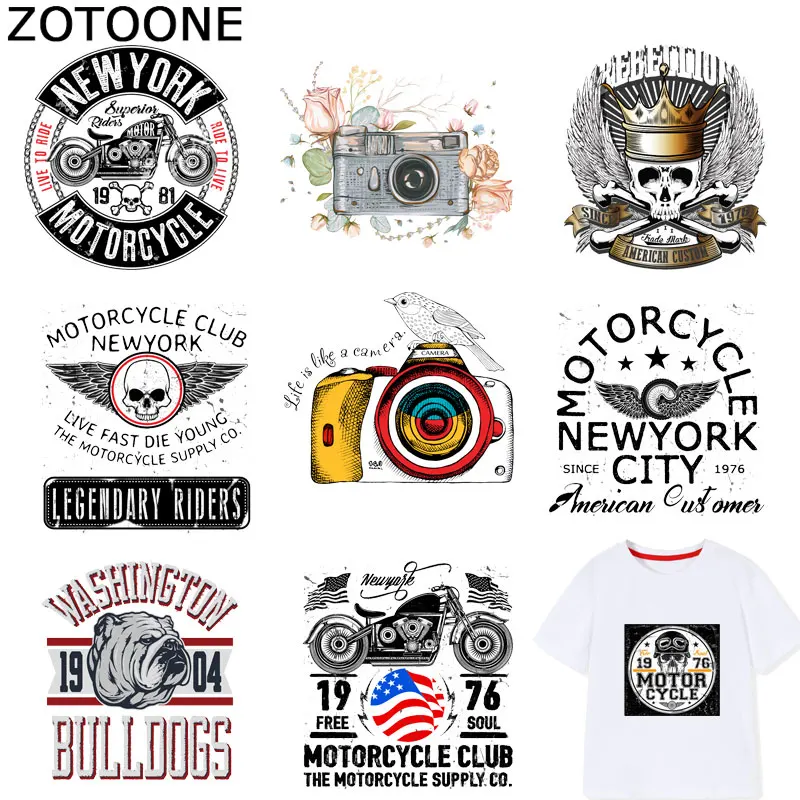 

ZOTOONE Skull Patch Motorcycle Badge Camera Stickers Iron on Transfers for Clothes T-shirt Accessory Appliques Heat Transfer F1