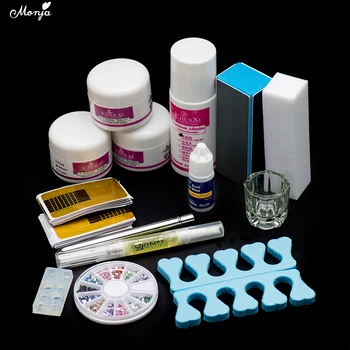

Monja Acrylic Nail Art Kit Crystal Liquid Powder Painting Brush Storage Cup Extension Form Nutrition Pen Rhinestone Manicure Set