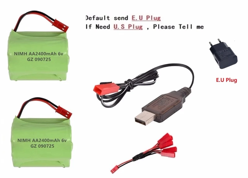 JST Plug) NiMH 6v 2400mah батарея+ USB зарядное устройство для Rc игрушки автомобили танки роботы для лодок, грузовиков пистолеты AA 6v перезаряжаемый аккумулятор - Цвет: Watermelon Red