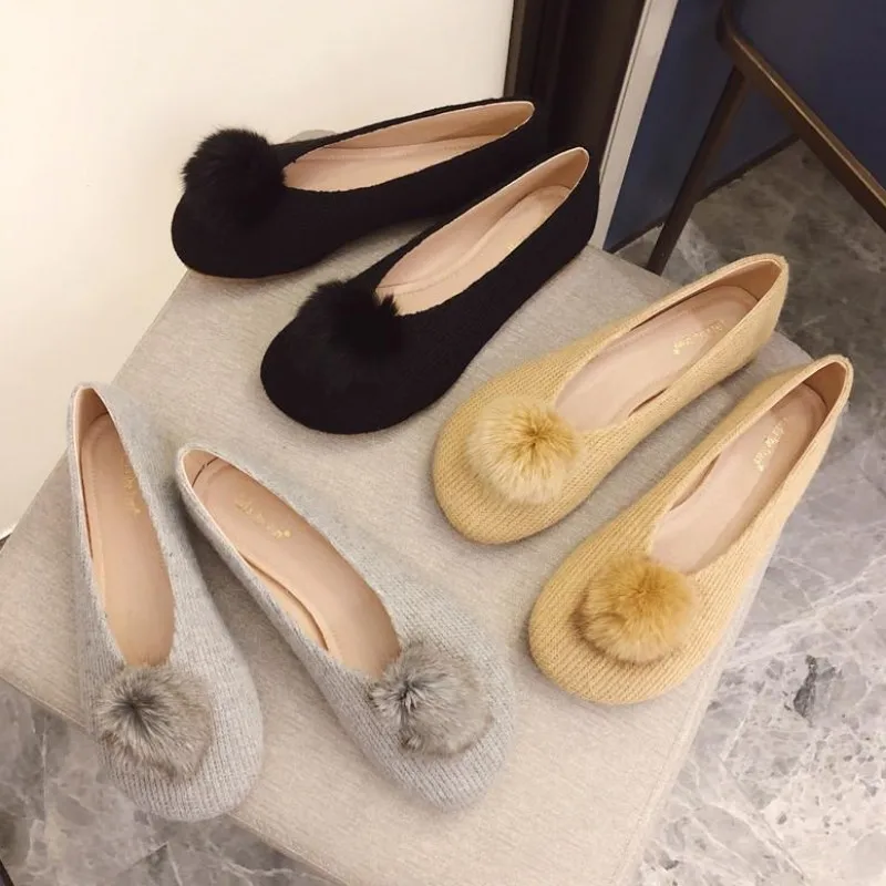 

Shoes Woman Flats Shallow Mouth Round Toe Soft Women's Ballerinas Casual Female Sneakers Dress Knitting Ballet Cotton Fabric