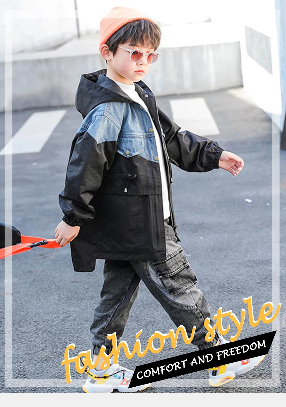 Детские куртки; Джинсовая Лоскутная детская куртка для мальчиков; приталенное пальто с завязками на талии для мальчиков; модная зимняя плотная теплая верхняя одежда для мальчиков