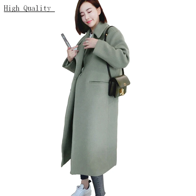 

2020 Hot Woolen Coat Women Long Loose Super Warm Female Jacket Gray Black Covered Button Wool Coat Women Dress YYJ237