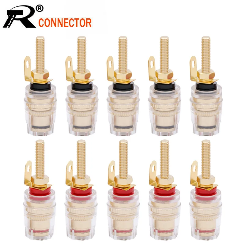 Latão Milímetros Speaker Amplificador Terminal Binding Post Banana Plug Jack Conector do Soquete Adaptador de Rosca Longa Vermelho Preto 10 Peças Lote