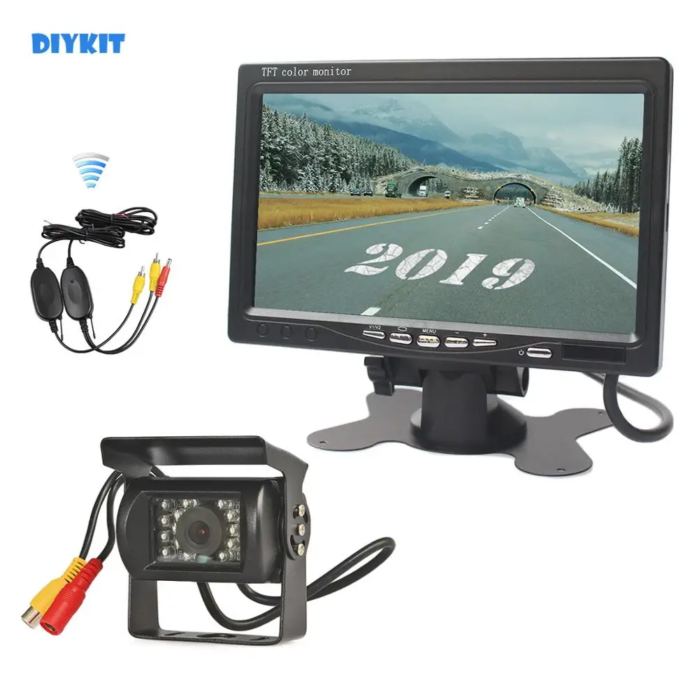 Diykit Беспроводной 7 дюймов заднего вида автомобиля Мониторы ИК Ночное видение Водонепроницаемый CCD автомобиля Камера для автобусов