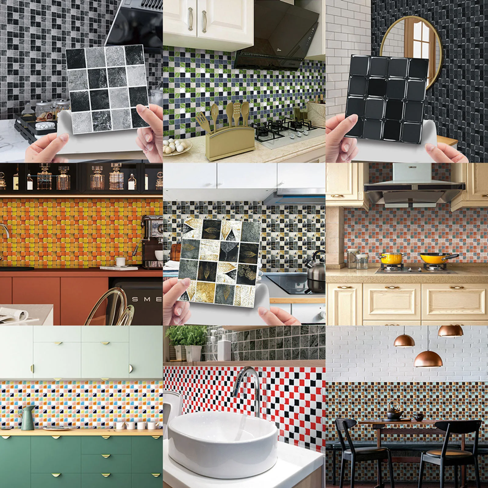 30# 10pc 3D Crystal Waterproof Tile Stickers Kitchen Backsplash DIY Self-Adhesive Wall Modern Home Decor |