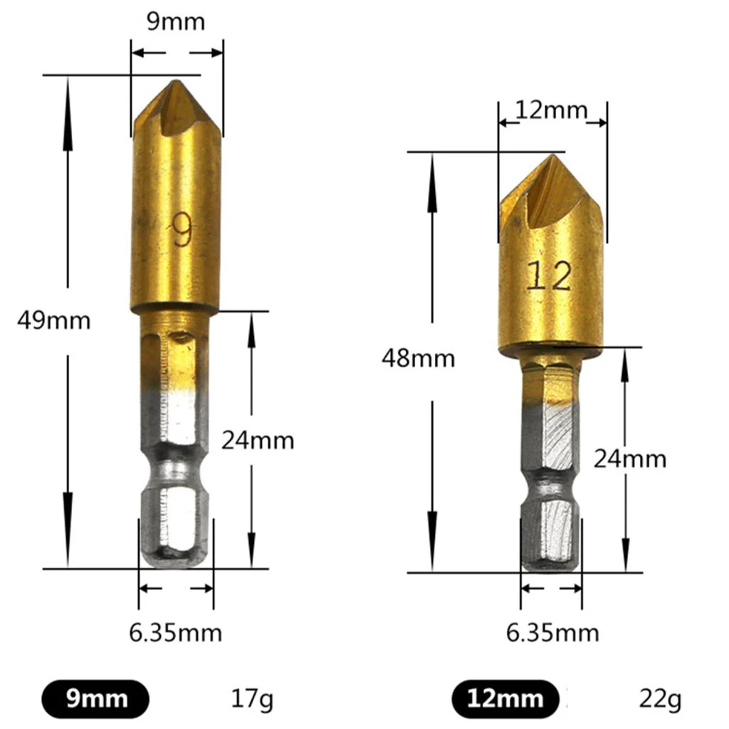 6pcs Woodworking Chamfering Device Countersink Drill Bit Bore Kit Hex 6/8/9/12/16/19mm