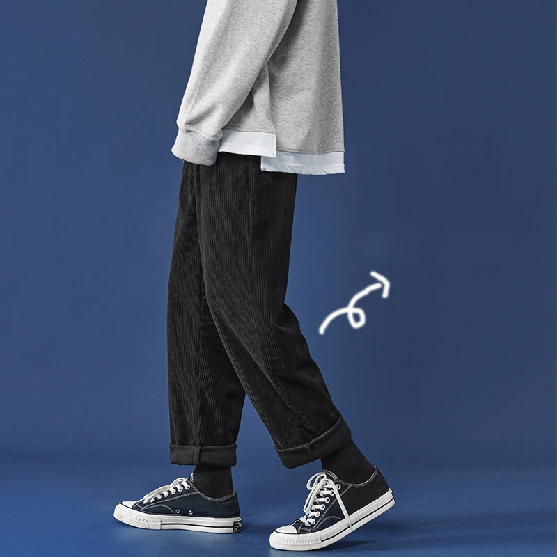 

Мужские вельветовые брюки, Свободные повседневные брюки в стиле хип-хоп, с драпировкой, Осень-зима 2021