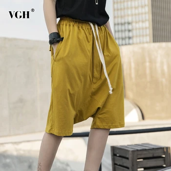 

VGH Casual Loose Women Knee Length Pants High Waist Drawtring Pleated Hit Color Harem Pant For Female Fashion Clothing 2020 New