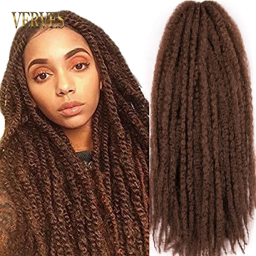 

VERVES Afro Kinky Synthetic Braiding Hair 24 Inch Crochet Marley Braids For Twist Hair Extensions 18 Strands/Pack Brown Black