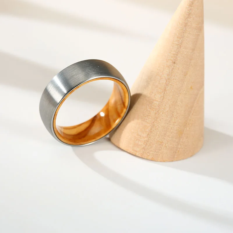 8mm Wedding Bands Tungsten Carbide Black Rings For Women Men Punk Anniversary Lovers' Punk Luxury Jewelry Inlay Wooden Engrave
