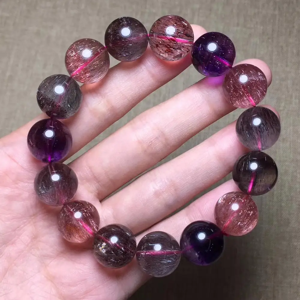 

Certificate Natural Lepidocrocite Quartz Bracelet 14mm Colroful Super Seven Stone Clear Round Beads Stretch Crystal AAAAAA