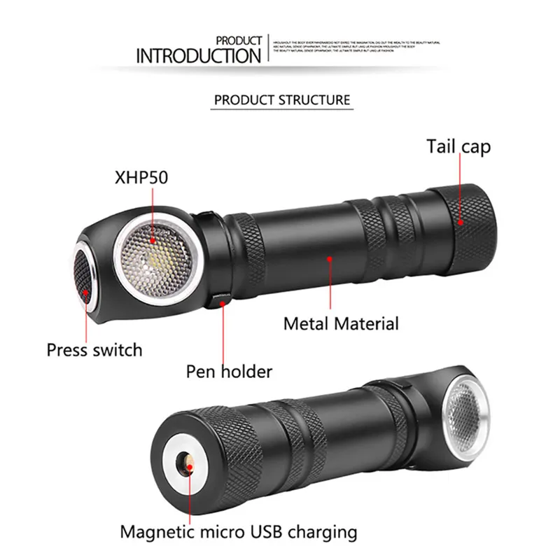 Rechargeable XHP50 Work Light Torch Flashlight With Magnet Can Be Used As Headlamp IP65 Led Flashlight 11x3x3CM Lanterna 40NOV2610