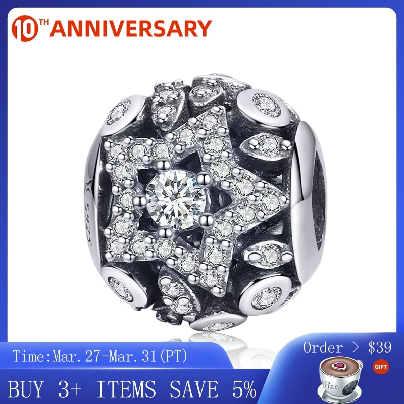 

CodeMonkey 100% 925 Sterling Silver Geometric Star Clear Cubic Zircon Beads Charm fit Bracelets Bangles DIY Jewelry Making C928