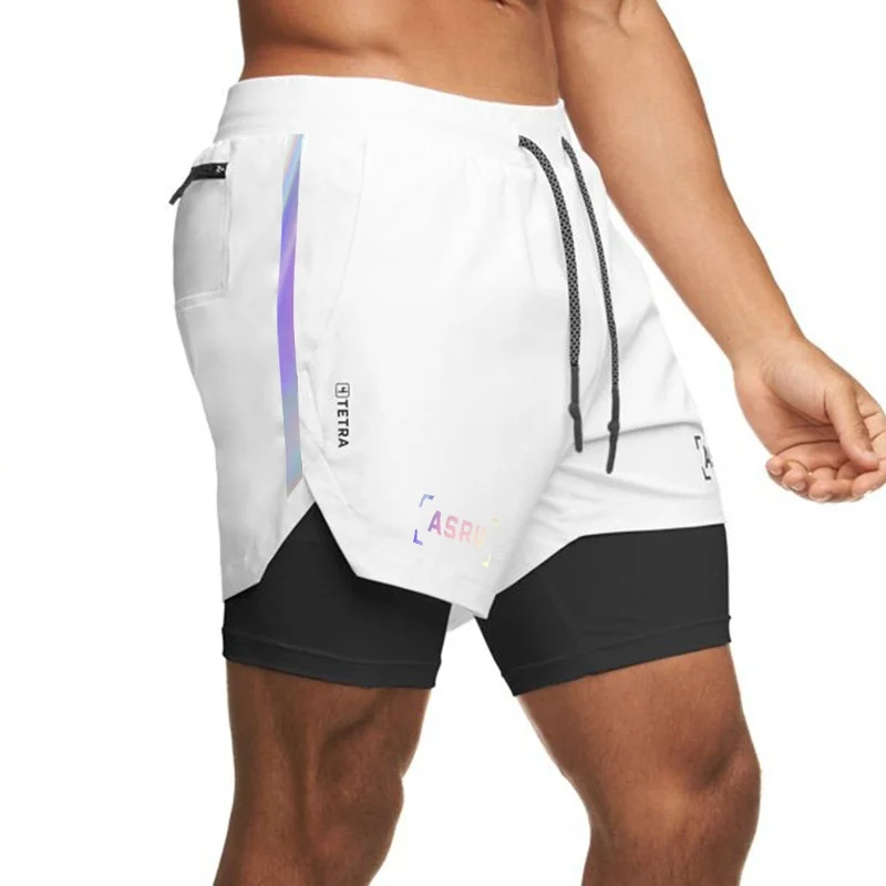 Double Layer Joggers Shorts Men 2 in 1 Running Swim Beach Shorts Bottoms Gym Fitness Workout Bodybuilding Quick Dry Short Pants