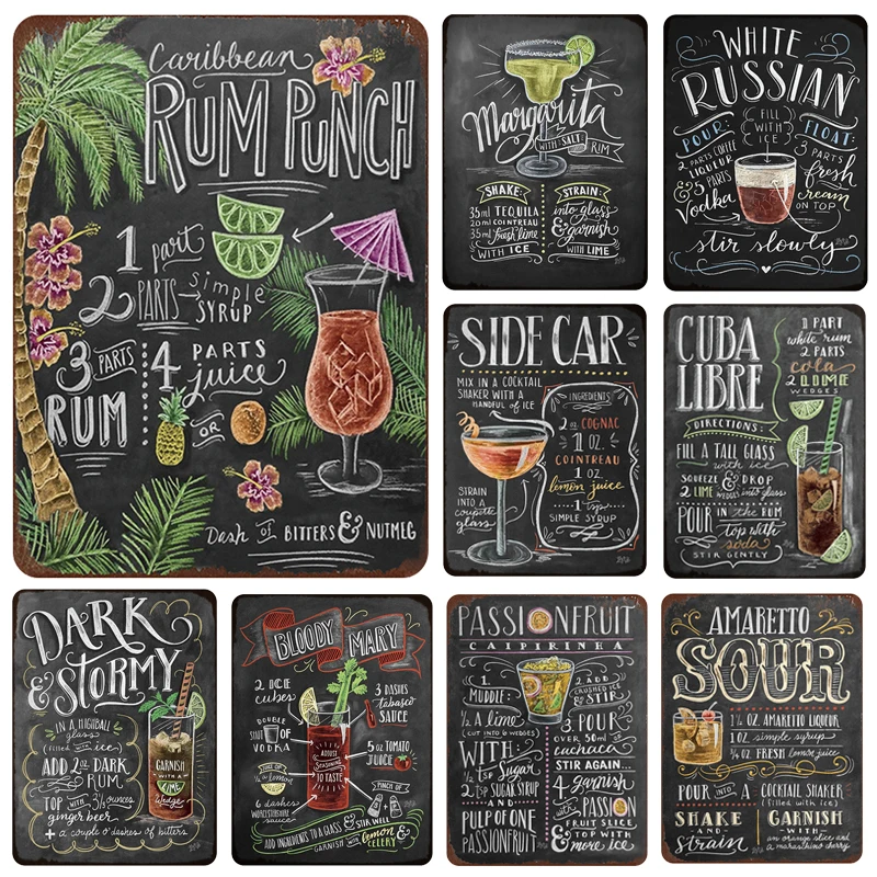Rum Punch Cocktail Recipe Retro Vintage Metal Tin Sign Bar Wall Decor Metal Sign Vintage Home