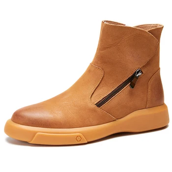 

Big Size Chelsea Boots Zipper Genuine Leather Sping Autumn Winter Military Boots Round Men Cowhide Thick bottom Free Shipping