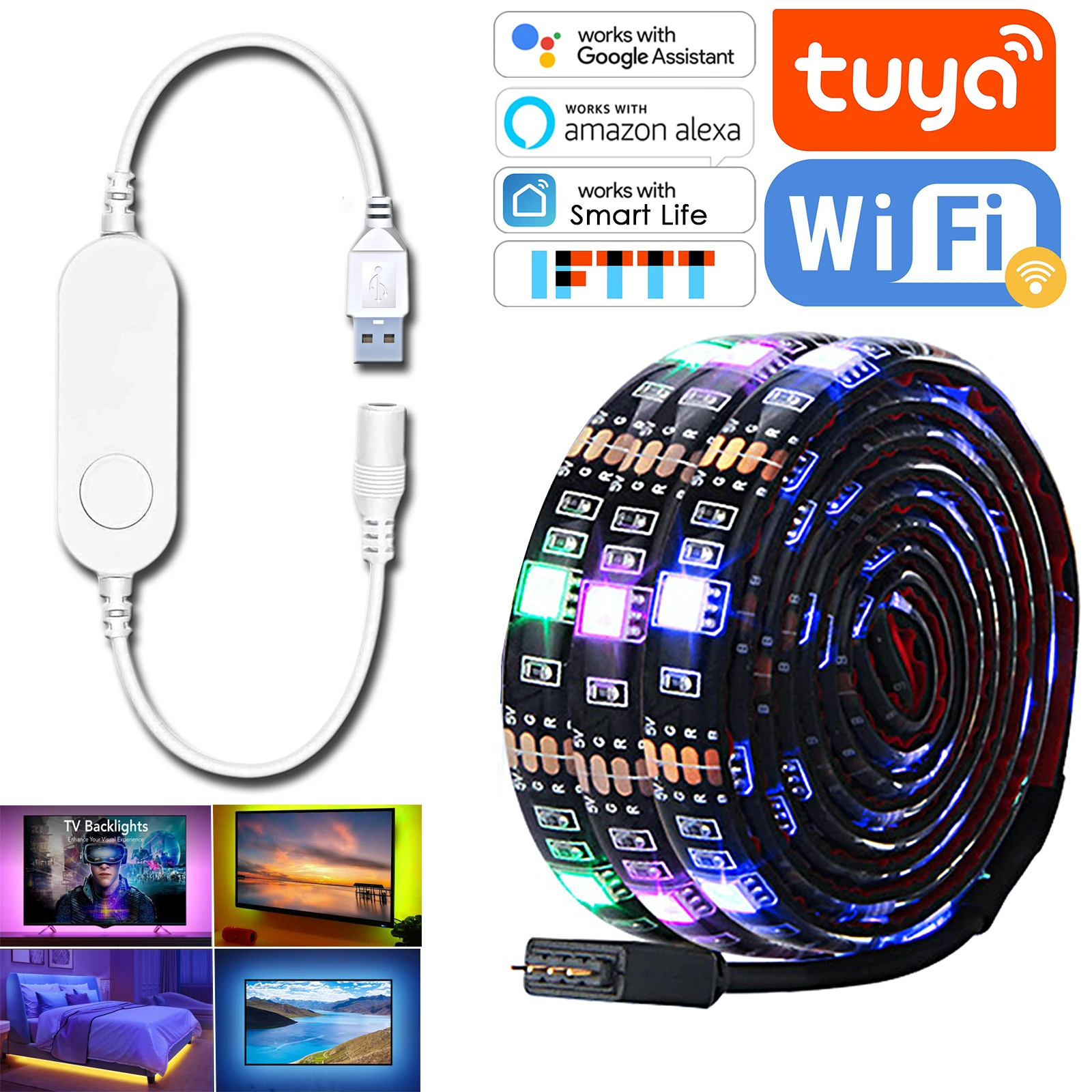 Светодиодная лента USB DC 5V 50 см 1 м 2 Tuya Smart Wifi гибкий светильник Alexa Google Assistant стол
