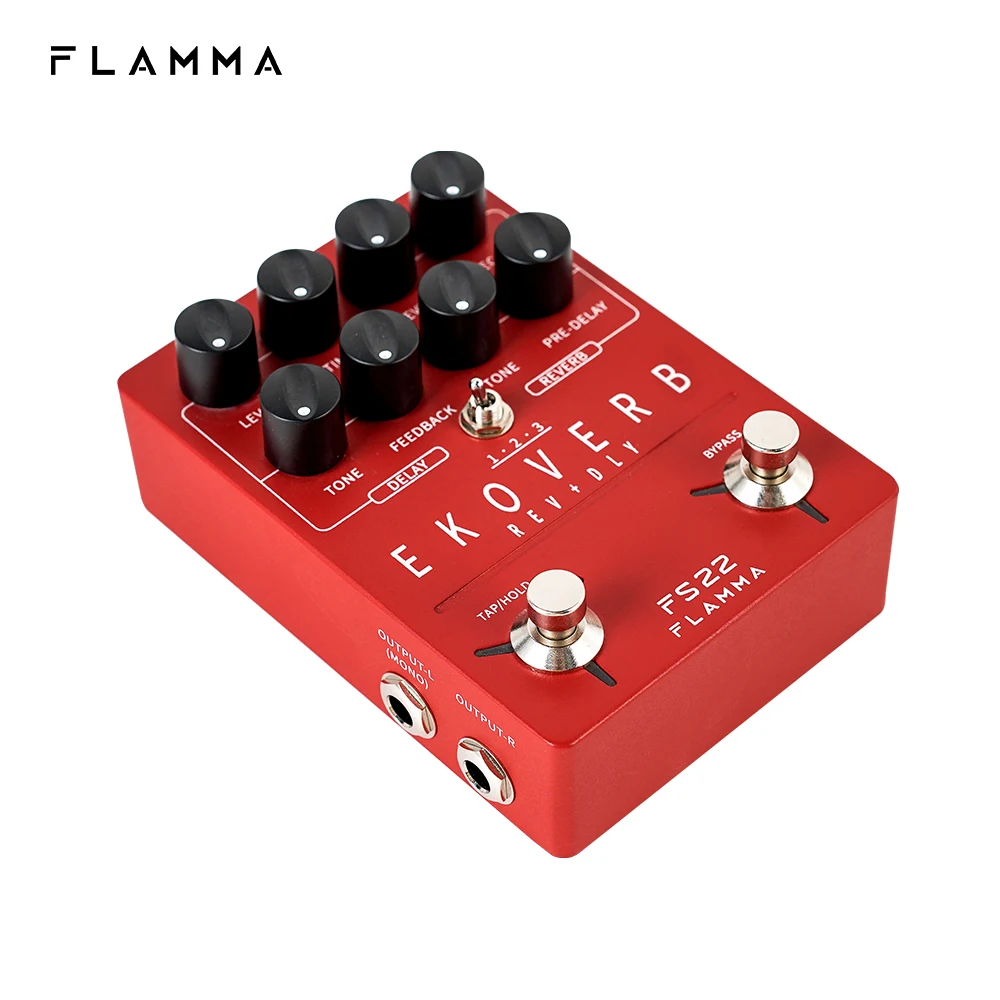 Flamma fs22 ekoverbデュアルリバーブペダル遅延、電源付きのフリーズ 