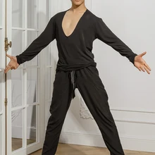 Мужские костюмы для латинских танцев Blackl V воротник хлопковые рубашки с длинными рукавами латинские мужские танцевальный зал состязание платья тренировочная одежда DQS2926