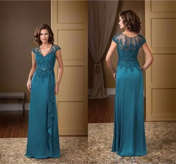 

Elegant V-cut Cap Sleeves Mother Of The Bride Dresses Chiffon Appliques Mother Clothes Plus Size 2020 Wedding Vestidos De Novia