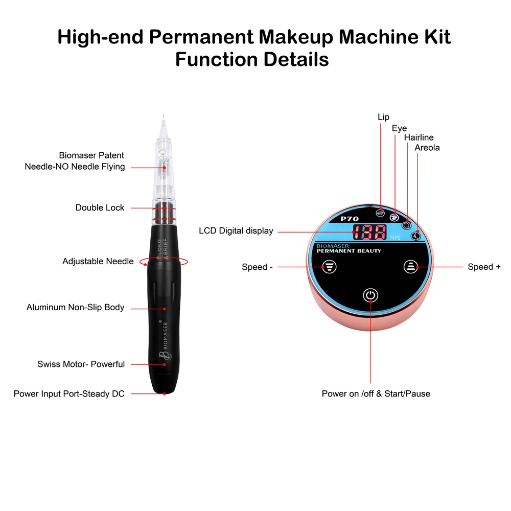 Biomaser Профессиональный Перманентный макияж тату-машинка ручка для бровей Губы микроблейдинг Макияж DIY комплект с тату иглой
