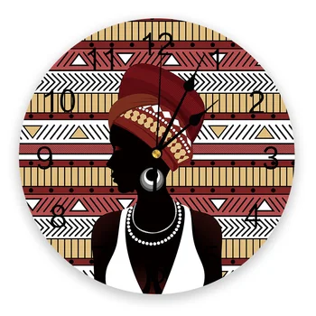 

Geometic African Women Silhouette Wall Clock Modern Design Home Living Room Office Cafe Decoration Art Wall Watch