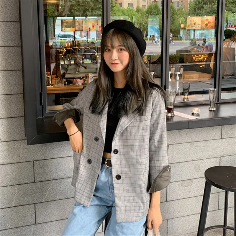 

2019 Autumn New Style Retro Plaid Versatile Suit Jacket Women's