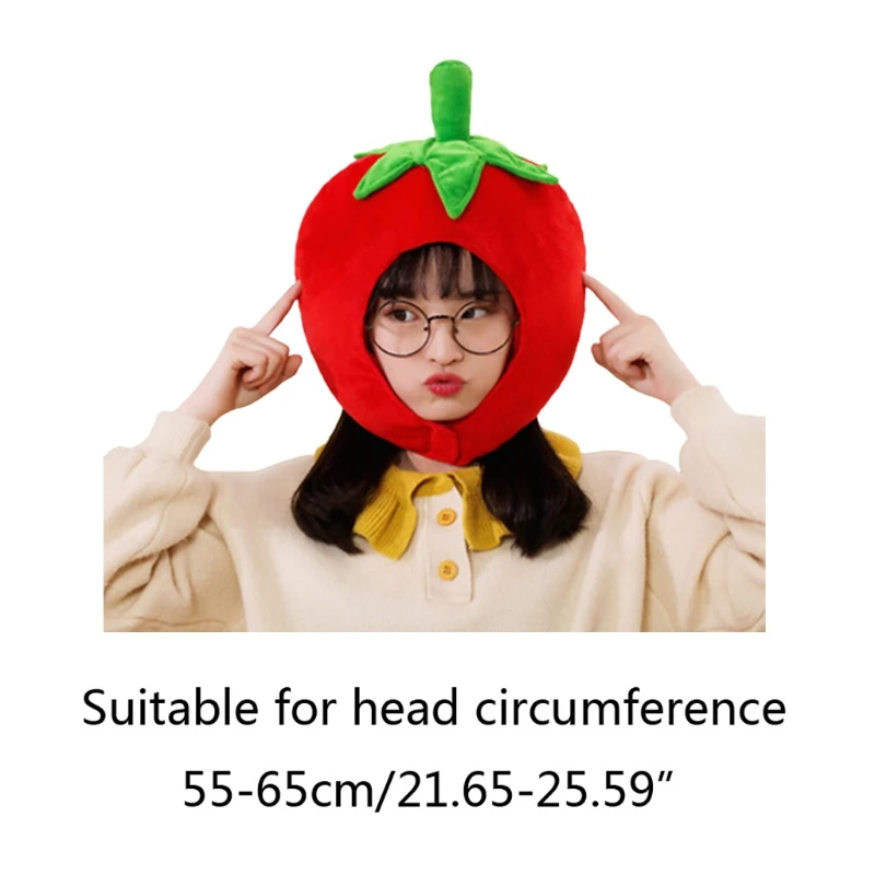 Lovely Tomato Shape Plush Hat Funny Fruit Stuffed Toys Headgear Warm Earflap Cap Performance Cosplay Party Photo Props 5