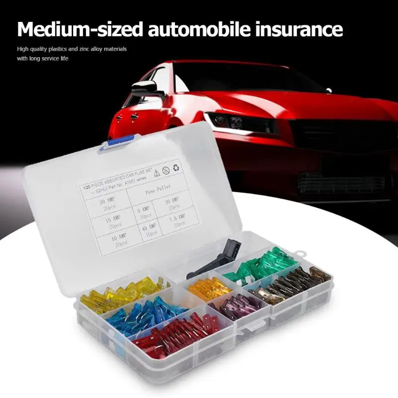 120pcs Car Standard Blade Fuses 5A 7.5A 10A 15A 20A 30A 40A Amp with Box