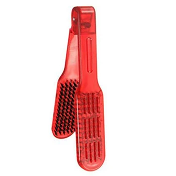 

Red Salon Style Hairdressing Bristle Hair Straightening Brush Comb Double Clamp Comb