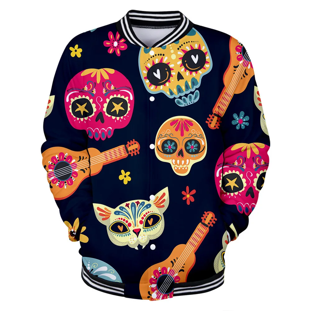 Day of The Dead Sugar Skull 3D Baseball Jacket Men Bomber Jacket Outerwear Streetwear Hip Hop Baseball Uniform Casual Sportswear 5