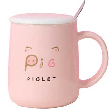 

Simple and Creative Lovely Mug with Cover Spoon Pink Middle Finger Novelty Coffee Cup Vacuum Coffee Pig Kids Stylish 2019 GG50mk