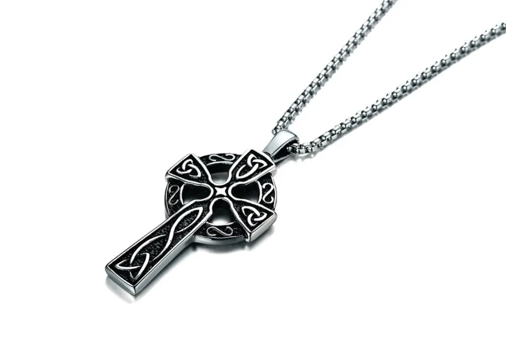 Mens Vintage Large CELTIC CROSS Irish Knot Pendant Necklace Stainless Steel Cros Cheilteach Jewelry Gold Silver Men Accessories collares collier colar choker 15