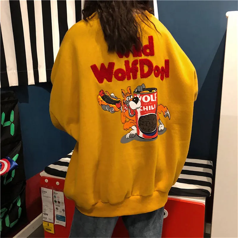 Harajuku/японская Женская толстовка с капюшоном; забавные корейские Топы; женская и мужская одежда; пуловер с длинными рукавами; Свободный джемпер; толстовка с капюшоном для девочек