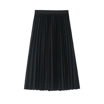 

064 Women Skirt High Waist Women Pleated Midi Skirt Female Jumper Ladies A-Line Midi Skirt Saia Vintage Spring Skirt