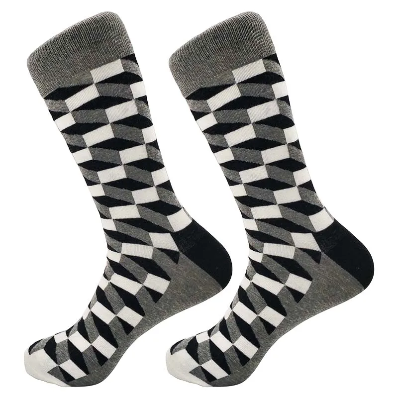 1 пара, повседневные мужские хлопковые цветные носки с геометрическим рисунком, Harajuku, градиентный цвет, деловая одежда, носки, алмазная клетка, длинные носки, calcetines - Цвет: 12