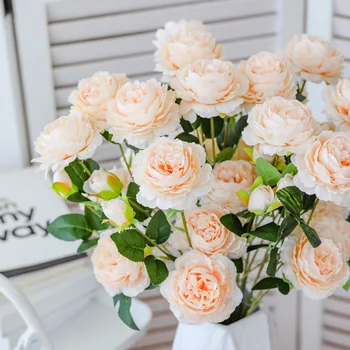 

10Pcs 3Heads Artifical Peonies Flowers European Silk Fake Flower Wall Wedding Home Decoration Accessories Peony Bouquet