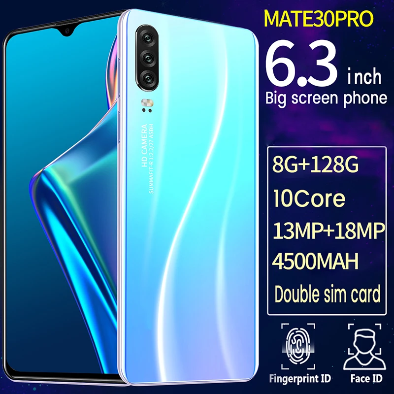 Smartphone Quad Core Android 4080mAh Cellphone 8GB+128GB Screen Triple camera 3G Mobile Phone free shipping Face ID