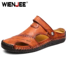 Кожаные мужские сандалии; классические римские сандалии; шлепанцы; Повседневная Удобная обувь на плоской подошве; Летняя Пляжная Мужская обувь; большие размеры 38-48