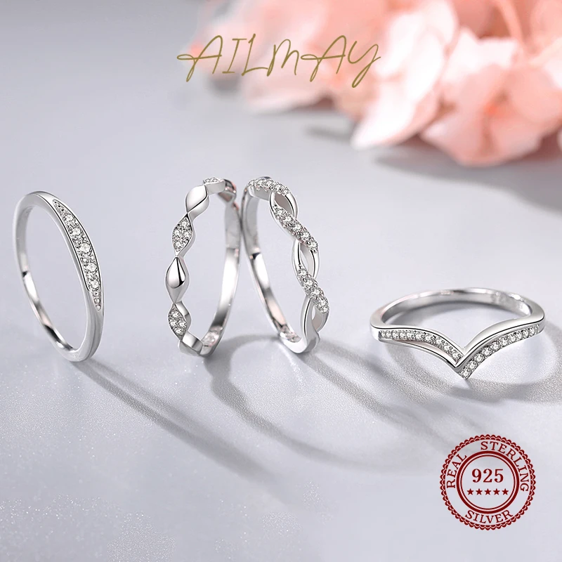 925 Sterling Silver Con Ondas Cubic Zirconia CZ Fashion Jewelry Women Girls Anti-allergy Fine Jewelry Gifts