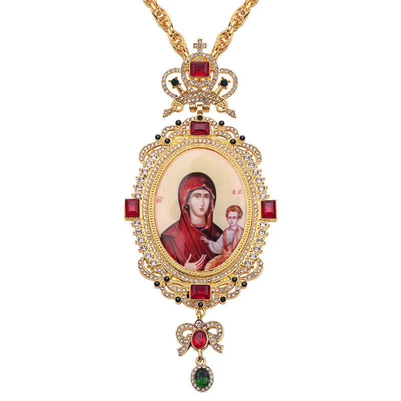 

Holy Catholic Crucifix Cross Necklace Orthodox Religious Long Necklace Gothic HIP HOP Birthstone Crown Jewelry Gold Necklace