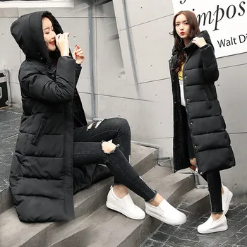

Winter coats female basic jackets 2019 hooded warm cotton women down jackets solid long slim outwears women clothes parkas