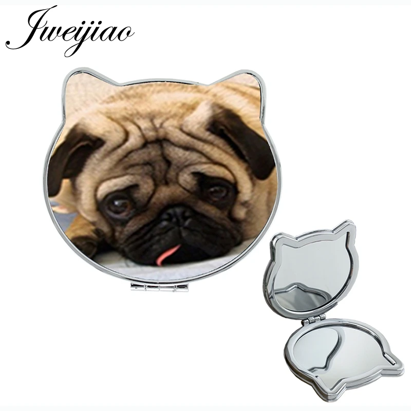 JWEIJIAO Pets PUG game Double Cat Ear Sides Shaped pocket mirror people best friends animal espejos for girlfriend NS264 - Цвет: NS267 01