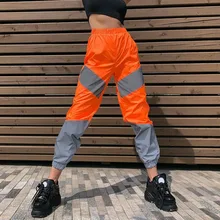 Reflective Loose Harem Women Fashion Pink Patchwork Sweatpants Hip Hop Pants Harajuku Female Loose Dancing Trousers Plus Size