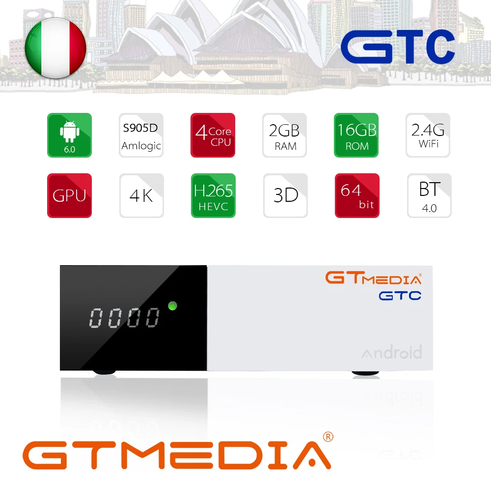 GTMEDIA GTC Android 6,0 Smart tv BOX 2 ГБ/16 ГБ Amlogic S905D 1 год IP tv H.265 4K 2,4 ГГц WiFi медиаплеер PK H96 мини телеприставка
